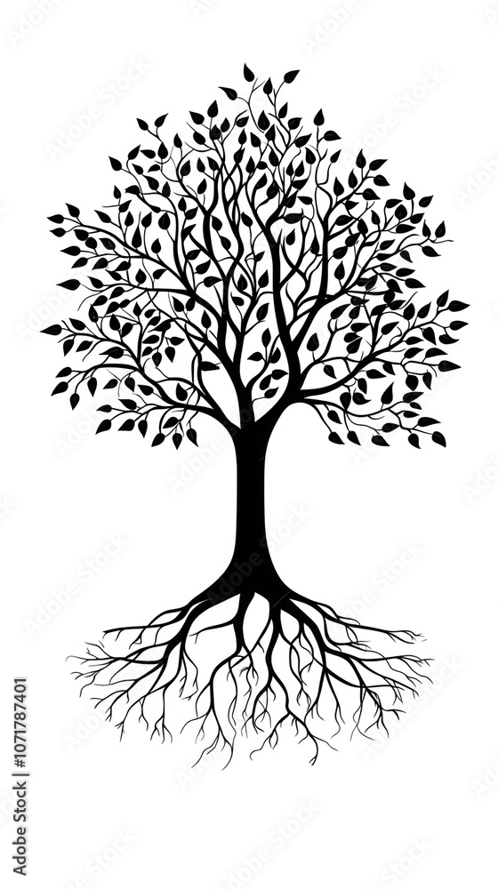 Explore the symbolism of a family tree icon with branches and roots on a transparent background