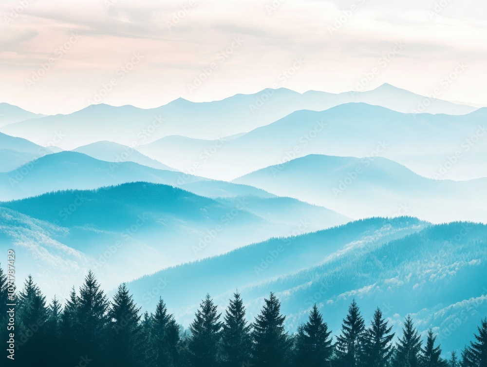 Obraz premium Misty Mountain Range: A Serene Landscape