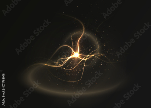 Gold curved light line, rope, tape. Smooth festive gold line png with light effects. Light golden Twirl png. Garland light gold.