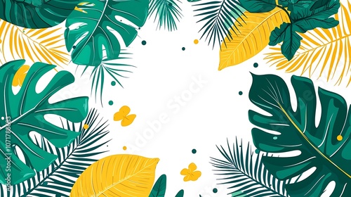 Vibrant Clip Art Frame with Tropical Leaves and Greenery, Showcasing a Bright and Lively Design Ideal for Nature-Themed Projects and Creative Uses