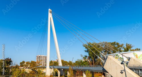 The Robert Poujade footbridge connecting the island of Ramier and crossing the Garonne in Toulouse, Haute Garonne, Occitanie, in France photo