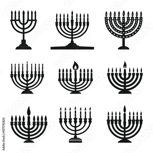 Hanukkah menorah vector illustration, Hanukkah candles, Jewish clipart, happy Hanukkah Silhouette