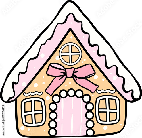 Preppy Coquette Christmas Gingerbread House doodle lined pastel