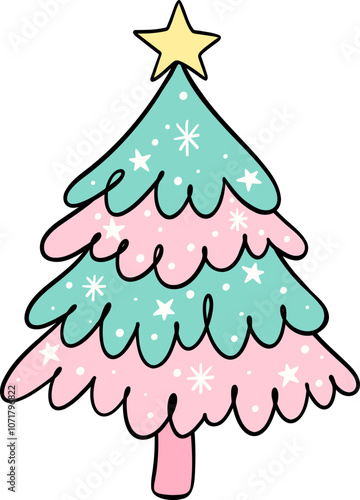 Preppy Coquette Christmas Tree doodle lined mint green and pink pastel
