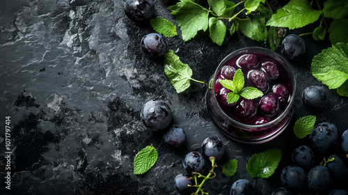  "Rustic Refreshment: Handmade Black Grape Compote in a Glass"