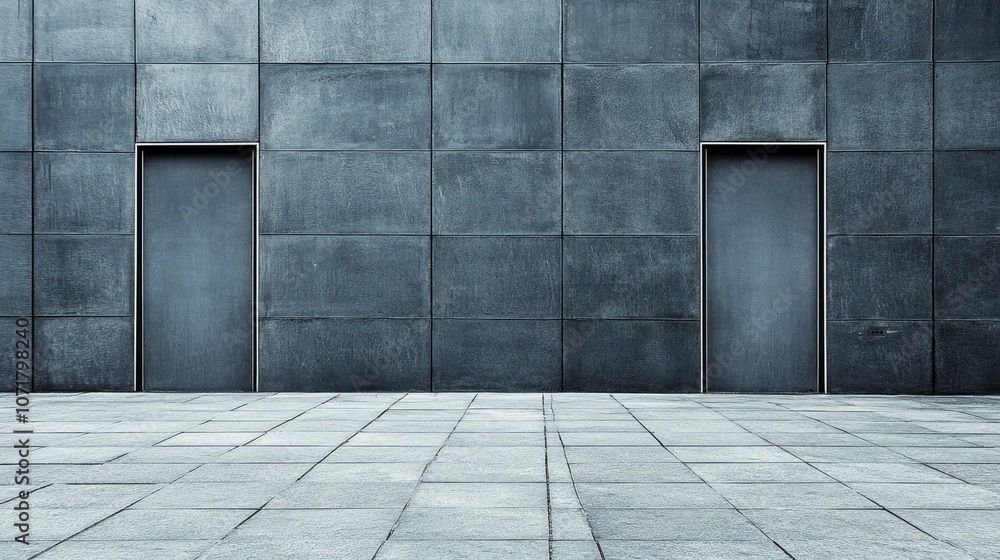 Modern Gray Wall with Two Minimalist Doors