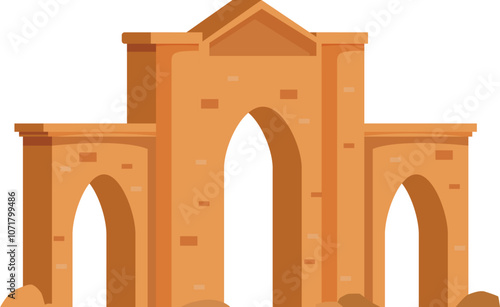 Old triumphal arch with three arches and brick walls, a symbol of victory and ancient roman architecture