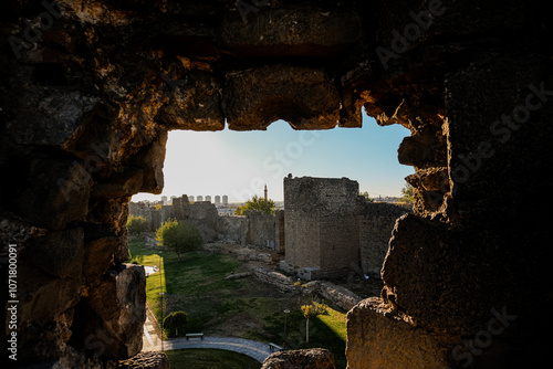 View through an Ancient Wall Hole at Diyarbakir Fortress