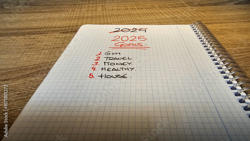 Notebook with the new objectives for the new year 2025 and with 2024 crossed out.