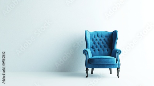 Elegant Blue Armchair Isolated on Clean White Background for Minimalistic Interior Design or Furniture Collection Showcase