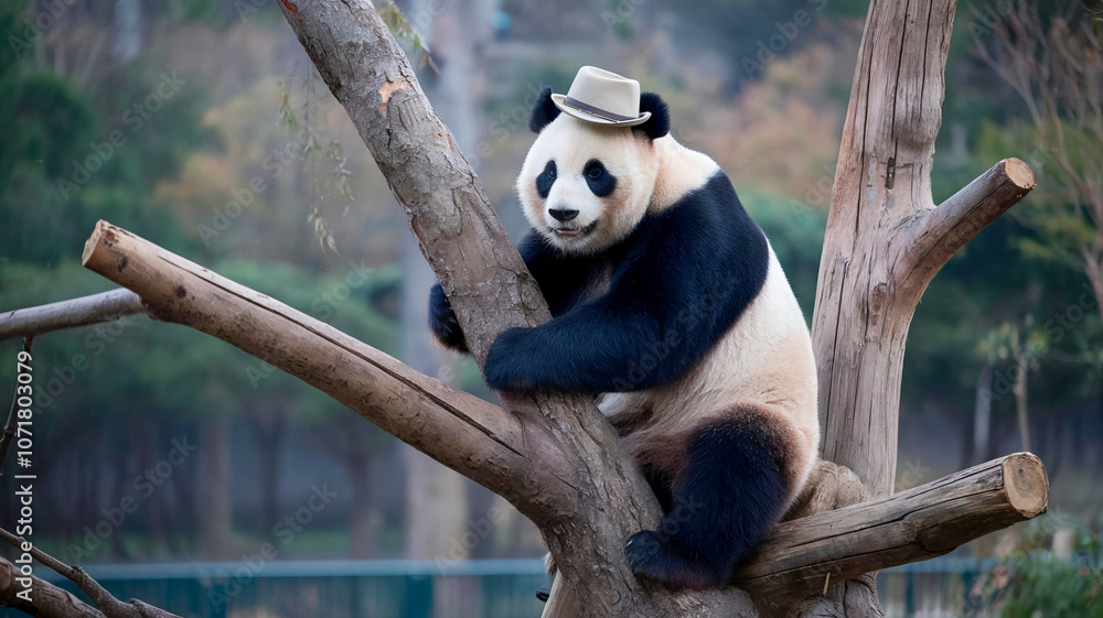 Fototapeta premium giant panda eating bamboo