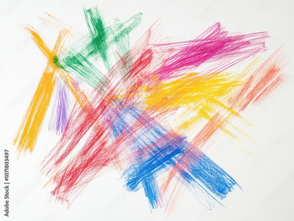 Obraz premium colorful chalk scribbles energetically dispersed on a crisp white background, showcasing vibrant hues and playful strokes, reflecting creativity and spontaneity