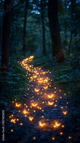 Enchanted Forest Path with Glowing Butterflies