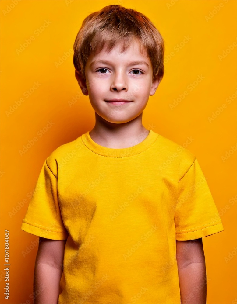 boy wearing a yellow t-shirt on a yellow background boy wearing a yellow t-shirt on a yellow background