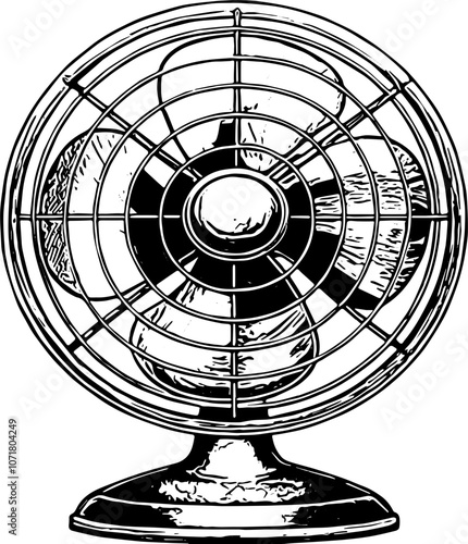 Engraving vintage electronic fan vector hand drawn style illustration design