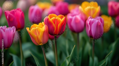 Background or picture of a tulip flowers garden in spring.