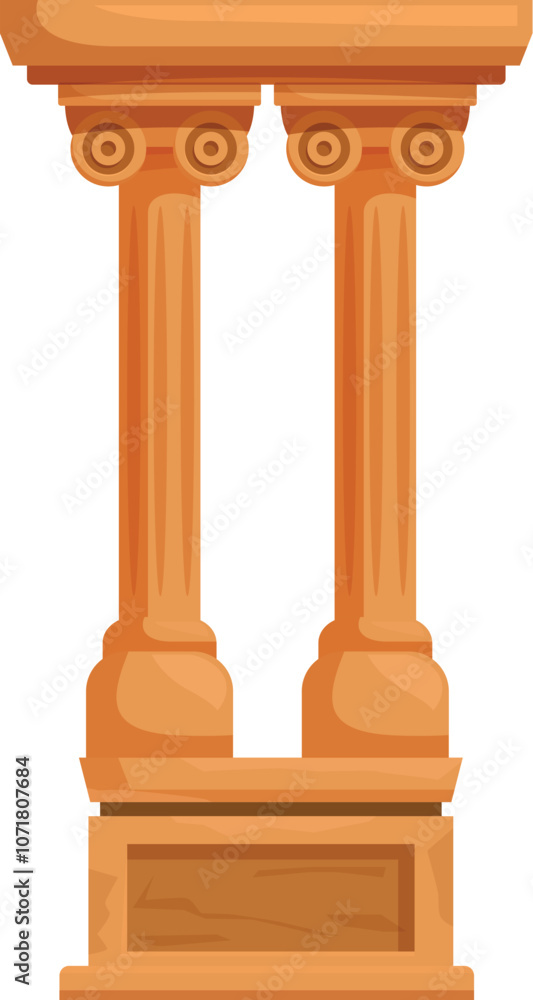 Fototapeta premium Architectural structure with two greek columns supporting a stone entablature, isolated on white background