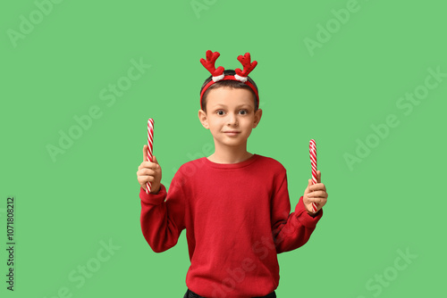 Cute little boy in reindeer...