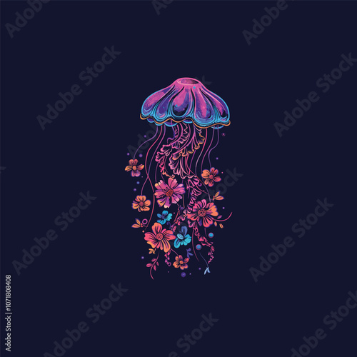 Colorful floral jellyfish logo design vector artwork photo