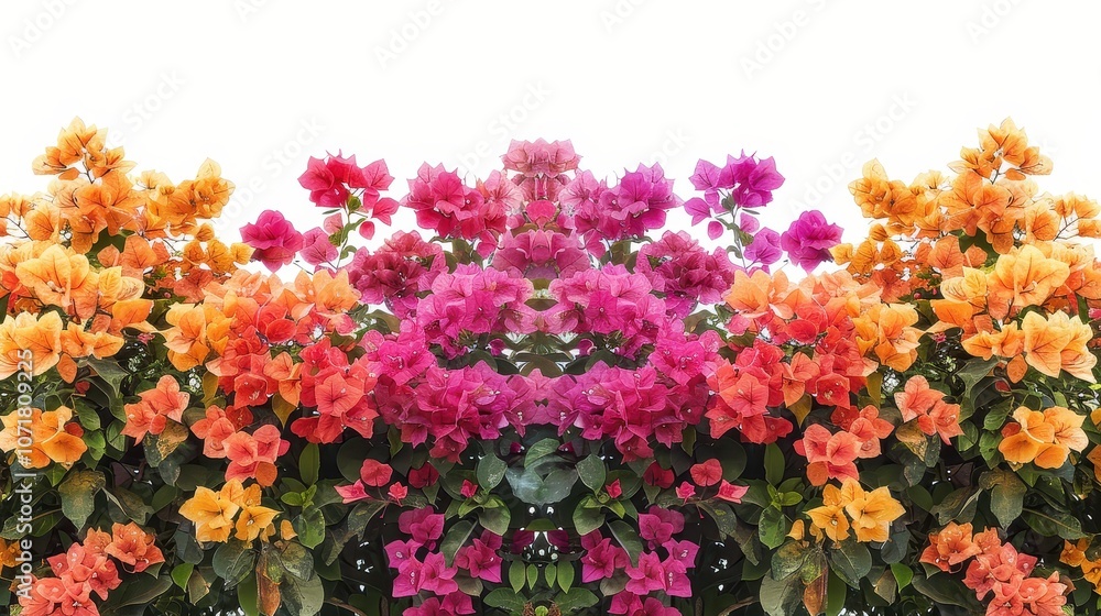 Fototapeta premium A vibrant display of bougainvillea flowers in shades of pink, orange, and purple.