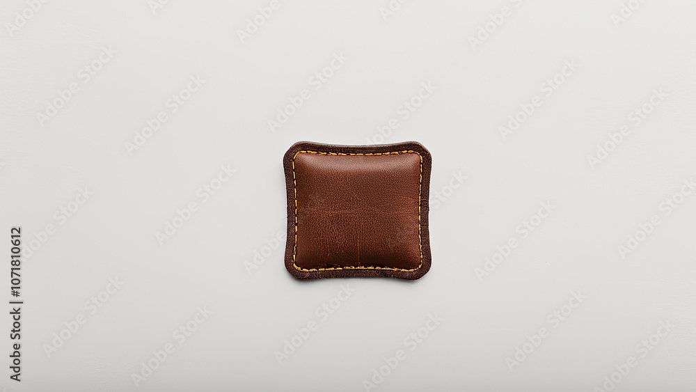 Obraz premium Detailed square leather patch mockup on plain background, highlighting texture