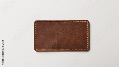 Rectangular brown leather patch mockup on white background for branding