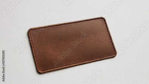 Brown leather label mockup with stitching, ideal for fashion branding