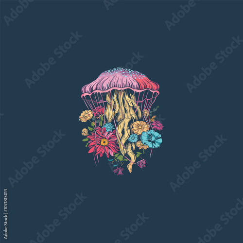 Colorful floral jellyfish logo design vector artwork photo