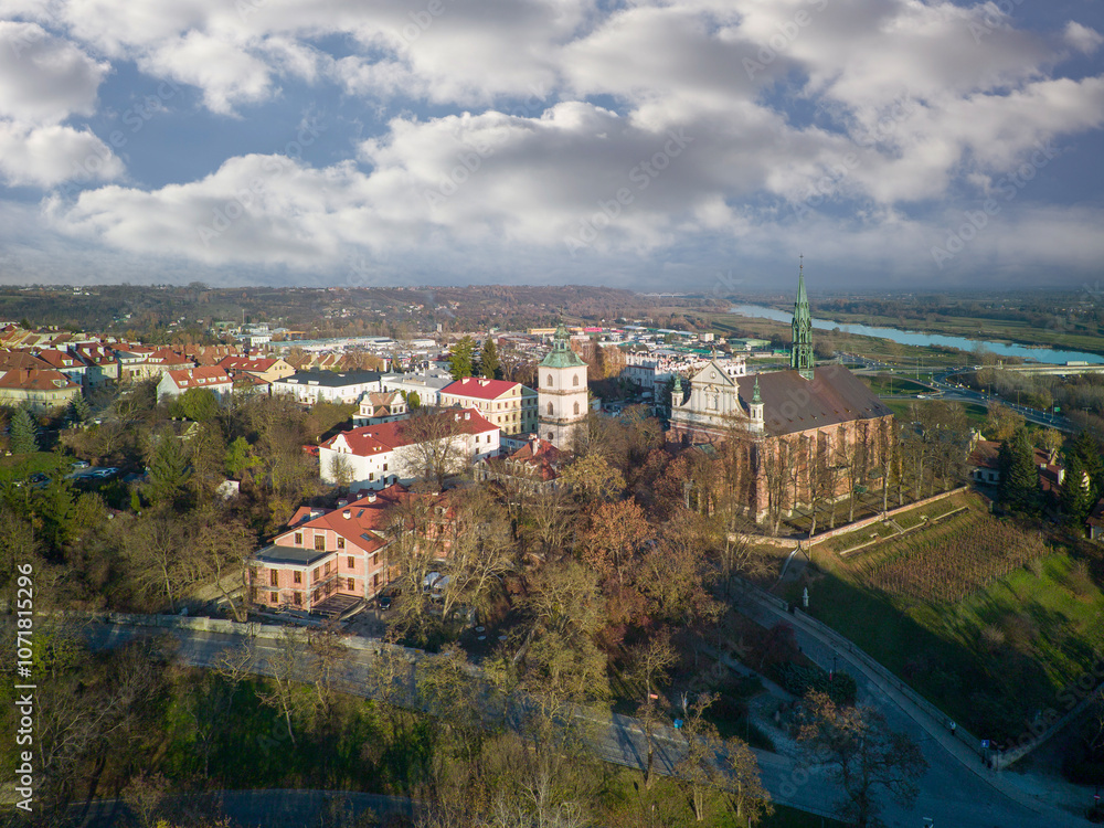 Sandomierz seen from above on an autumn morning, Poland.