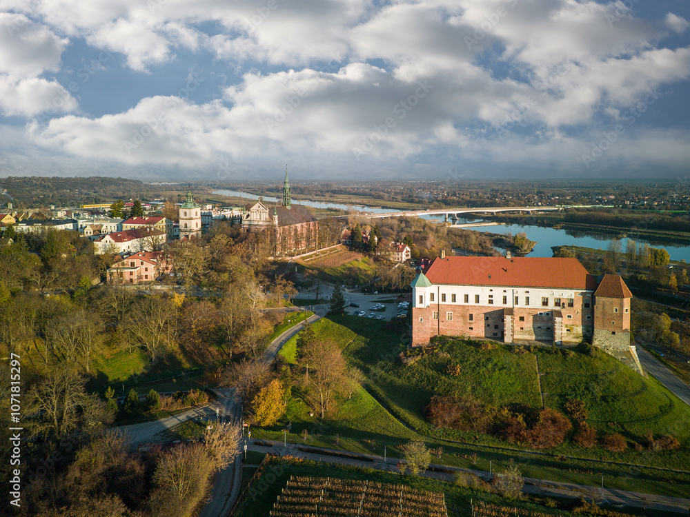 Sandomierz seen from above on an autumn morning, Poland.