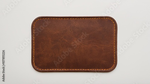Rectangular brown leather patch mockup with rounded corners for branding