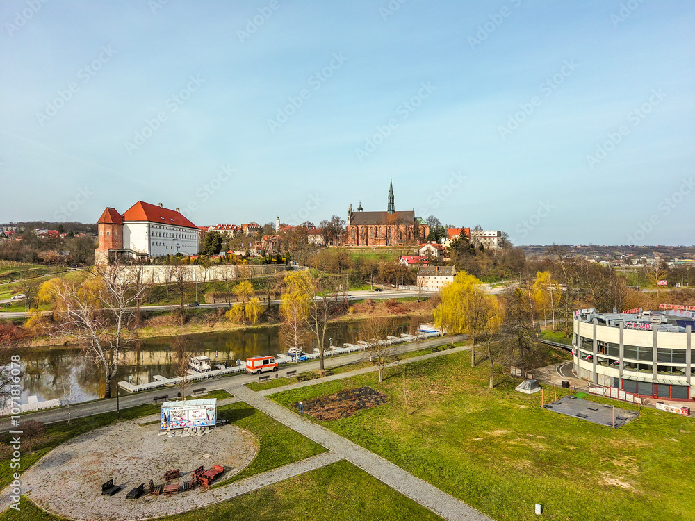 Sandomierz seen from above on an autumn morning, Poland.