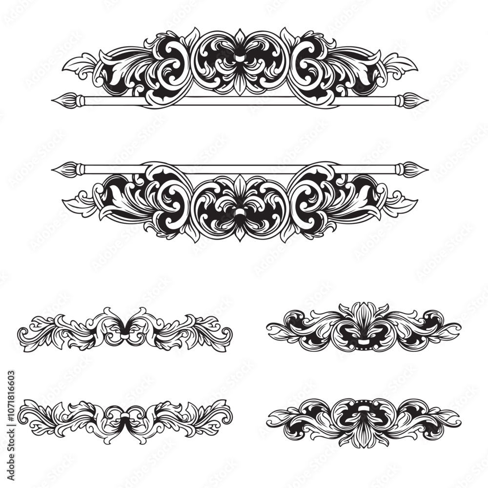 Fototapeta premium set of engraving ornament frame elements for design