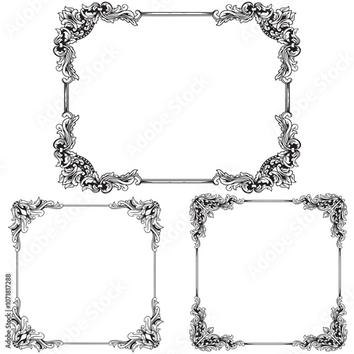 set of florist frames engraving ornament illustration art