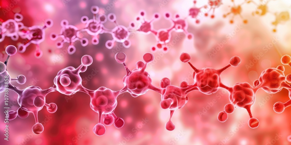 A vibrant, abstract background showcasing molecular structures in shades of pink and red, emphasizing the beauty of scientific composition. A vibrant, abstract background showcasing molecular structures in shades of pink and red, emphasizing the beauty of scientific composition.