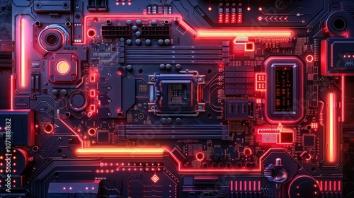 Wallpaper Mural A vibrant close-up of a circuit board with neon lights, showcasing technology and design. Torontodigital.ca