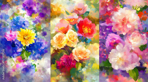 Floral Art Painting - Colorful Roses, Sunflowers, and Peonies