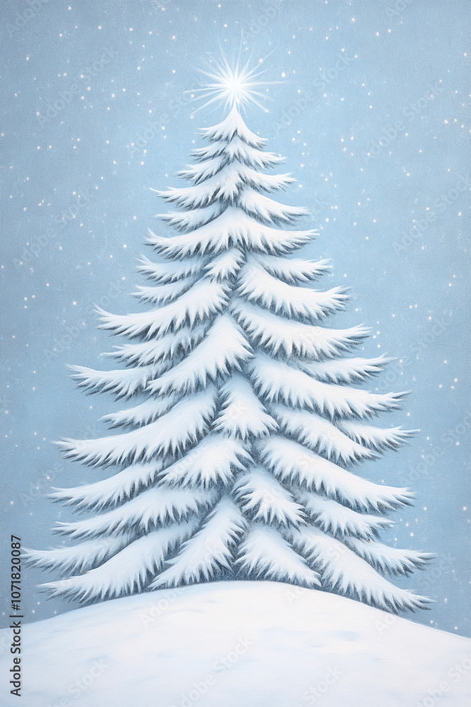 Obraz premium Snowy Pine Tree in Winter Wonderland - Festive Christmas Scene