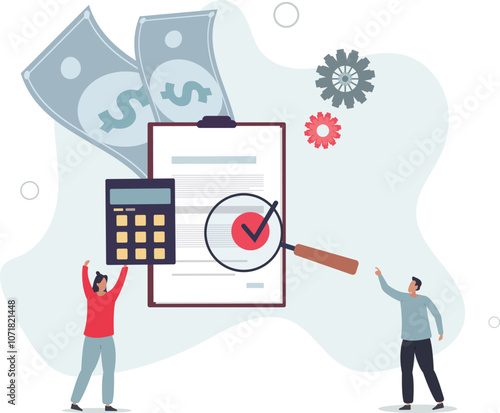 Bookkeeping service and financial business data audit .flat characters.