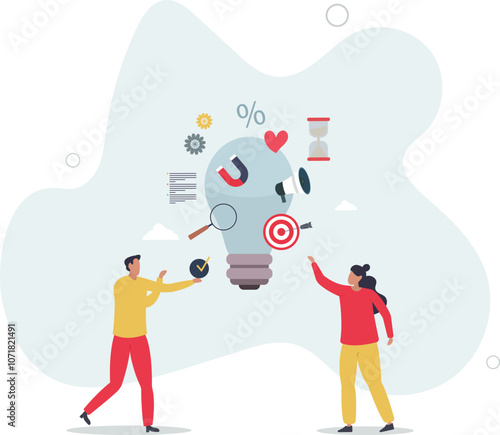 Marketing tips and tricks as advice from smart expert .flat characters.