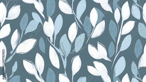 Blue and White Floral Illustration