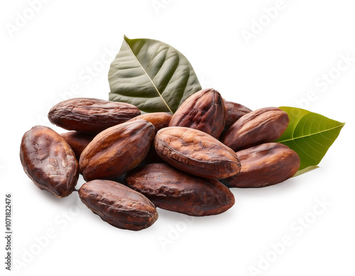 Cacao beans on isolated white background
