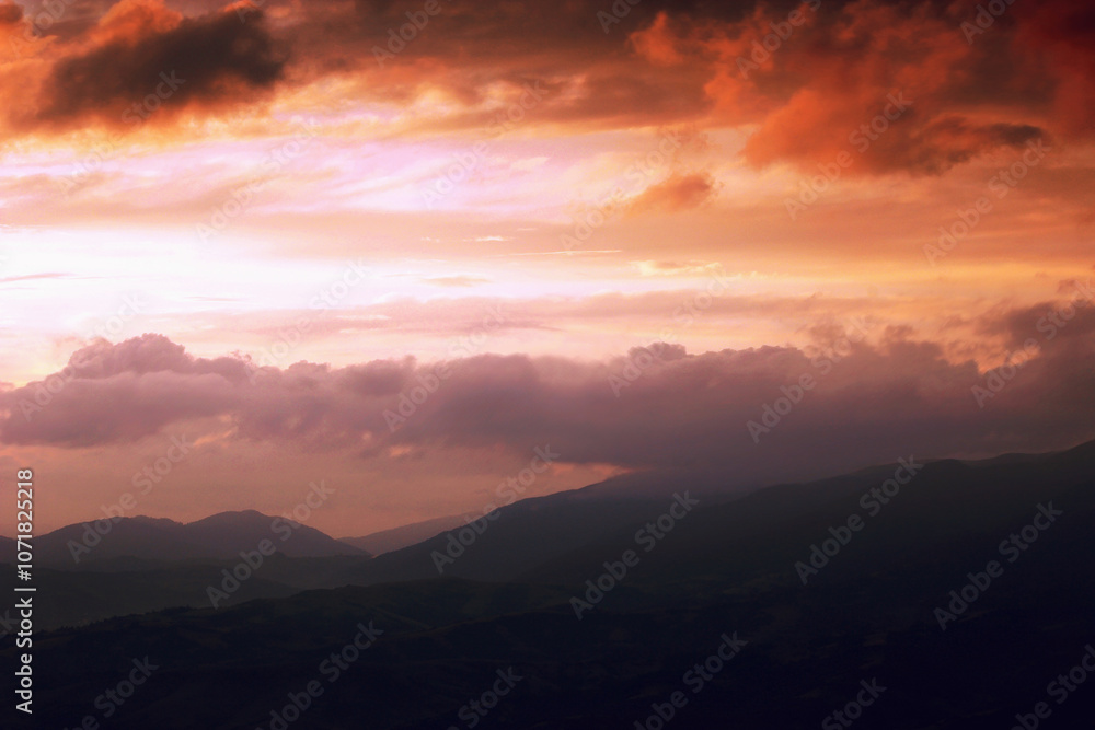 Fototapeta premium scenic summer scenery in mountains, incredible morning dawn, spectacular nature background