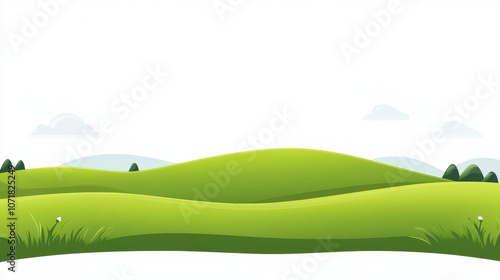 Vibrant Green Hills Landscape with Soft Blue Sky and Gentle Clouds, Ideal for Nature Themes, Environmental Concepts, and Tranquil Backgrounds