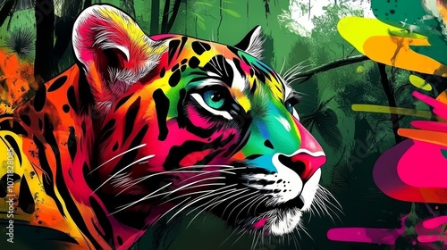 Vibrant Panther in Lush Forest Background