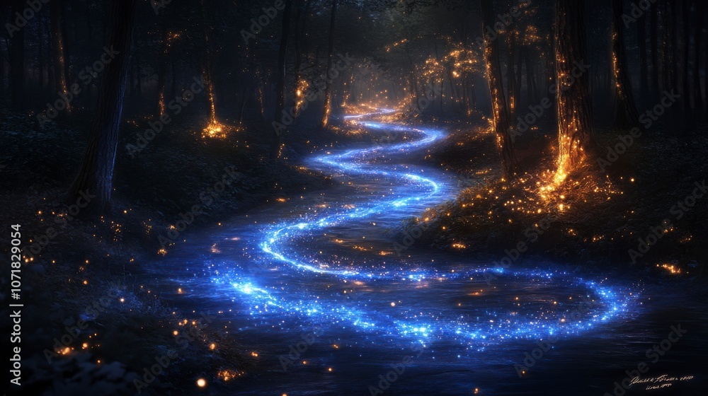 Fototapeta premium Enchanted Forest Pathway at Night
