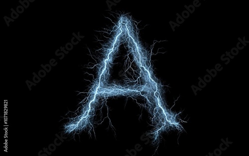 A lightning bolt-shaped letter A on a black background, an electricity concept.
