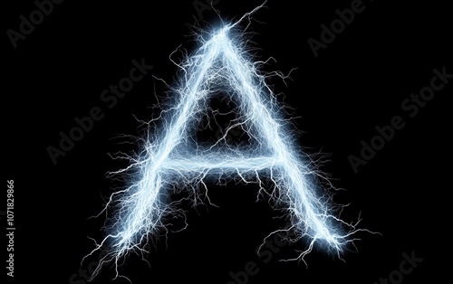 A lightning bolt-shaped letter A on a black background, an electricity concept.
