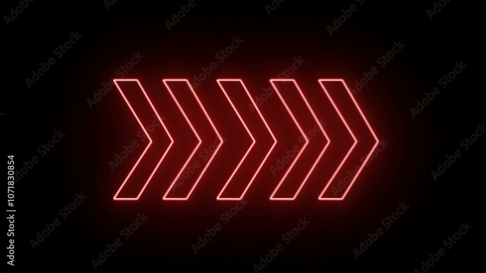 Naklejka premium Colorful neon single-line directional right arrow animation. signal icon. Moving arrow pointing to the right. Next or right direction arrow on black background.
