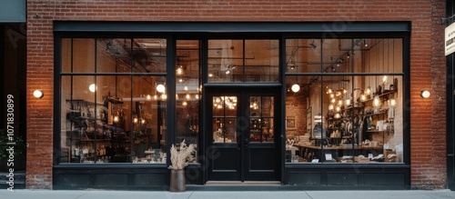 Brick Building Store Front with Lights